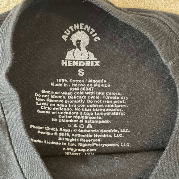 Authentic Hendrix Mens Small Black Graphic T-Shirt Jimi Hendrix Neon Rock Tee - Picture 3 of 6
